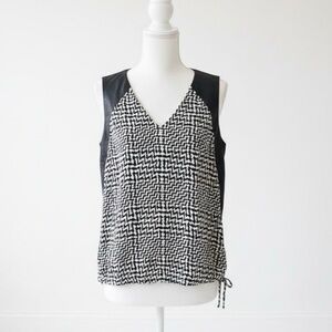 Rag & Bone|Luxurious Black/White Zigzag Silk & Lamb Leather Sleeveless Top Sz XS